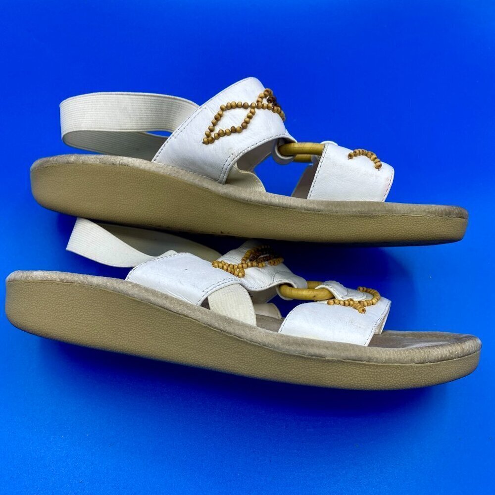 Earth Shoe Sling back Women's 9.5 White Beaded Leather Open Toe Comfort Sandals - Picture 7 of 8